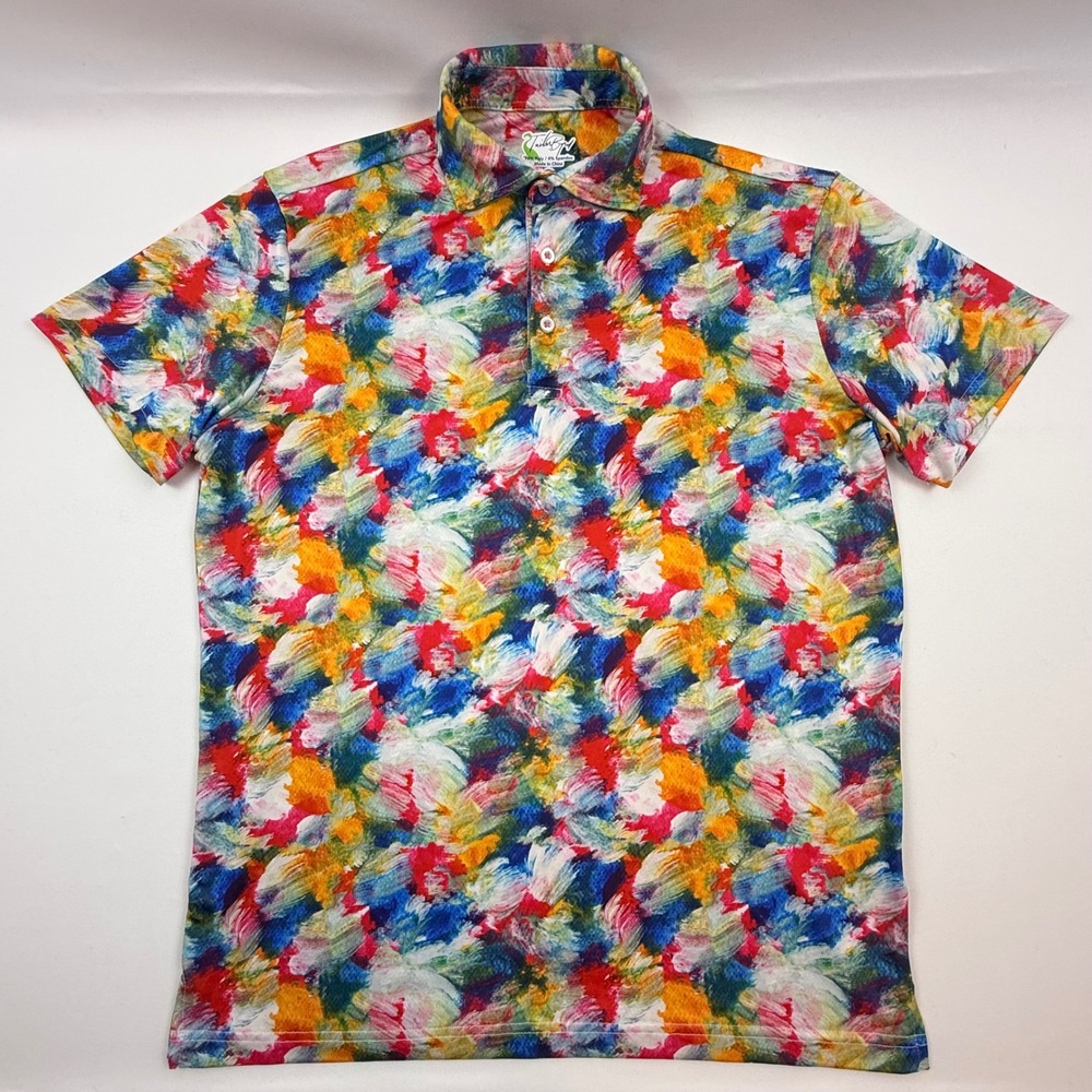 TailorByrd Mens Small Performance Polo Shirt Abstract Paint Stroke Multicolor